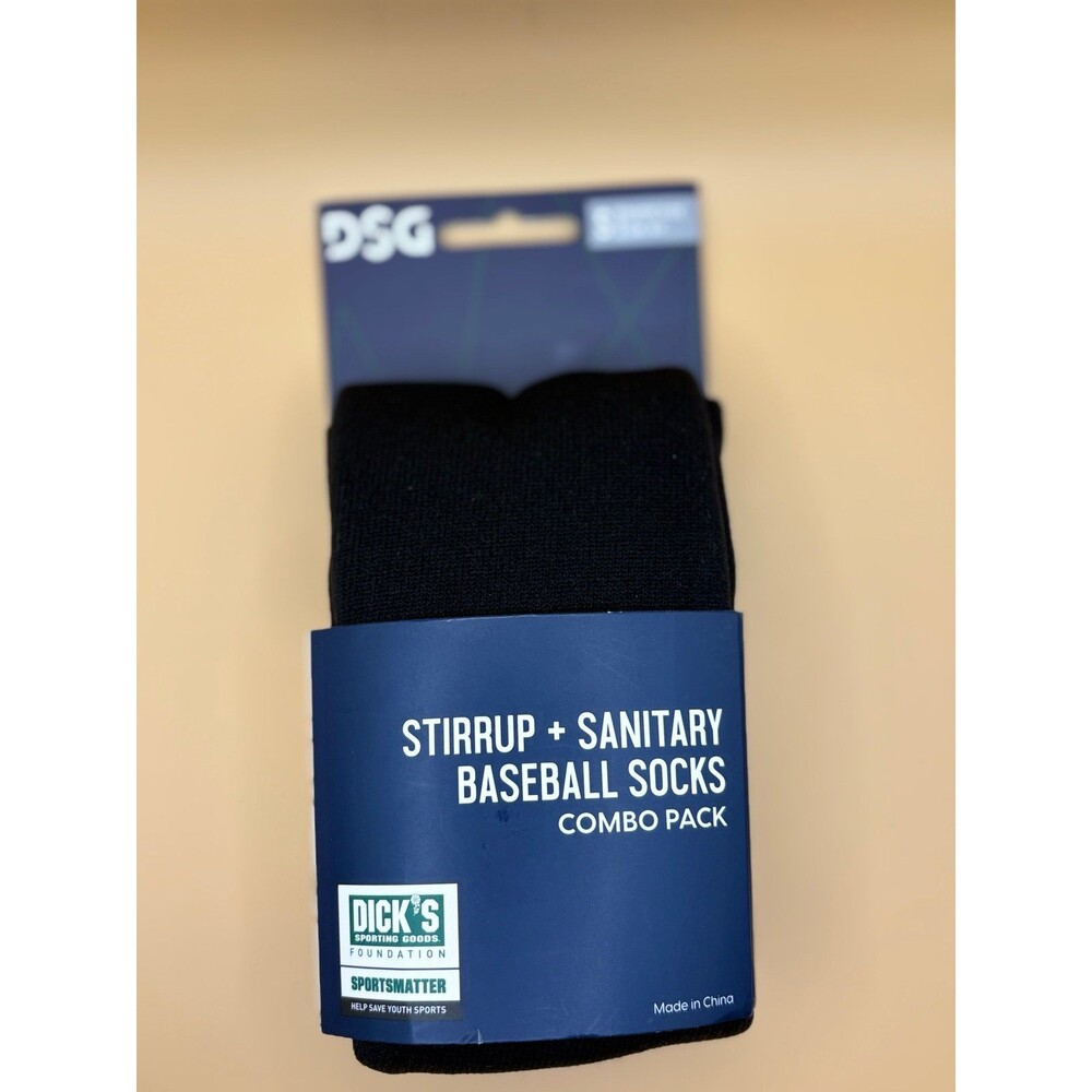DSG 'STIRUP + SANITARY' BOYS SMALL 13K-4Y' WHITE AND BLACK BASEBALL‎ SOCKS